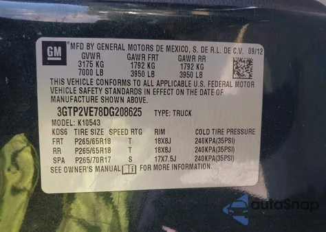 2013 GMC Sierra 1500 Sle from USA, damaged, VIN 3GTP2VE78DG208625